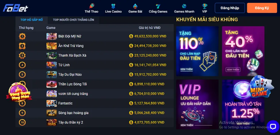 Ưu đãi theo sự kiện và trò chơi vin777vip